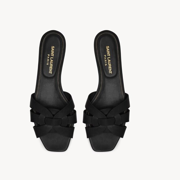 YSL Black Leather Tribute Sandals - Picture 1 of 4